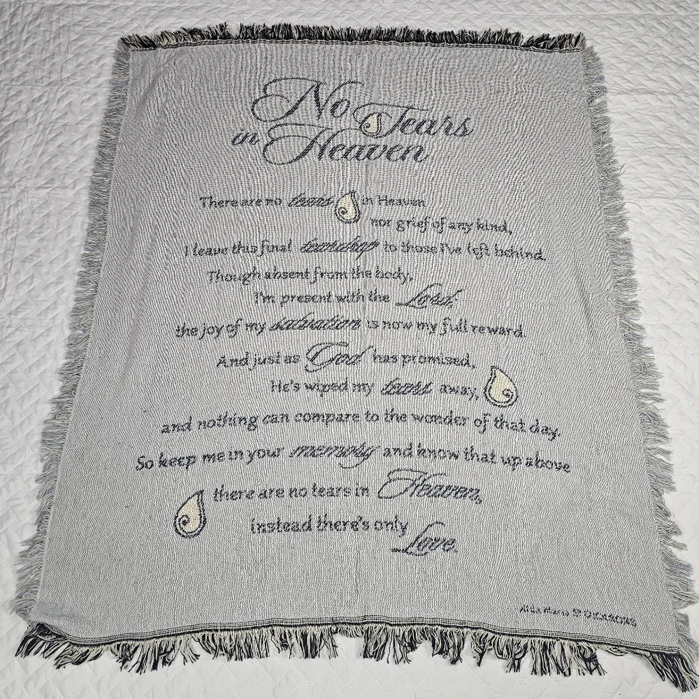 No Tears in Heaven on Grey Memorial 48 x 56 All Cotton Tapestry Throw Blanket